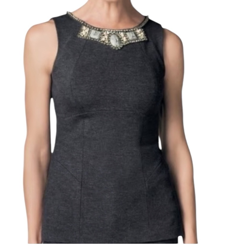 CAbi Jeweled Neck Knit Blouse Gray